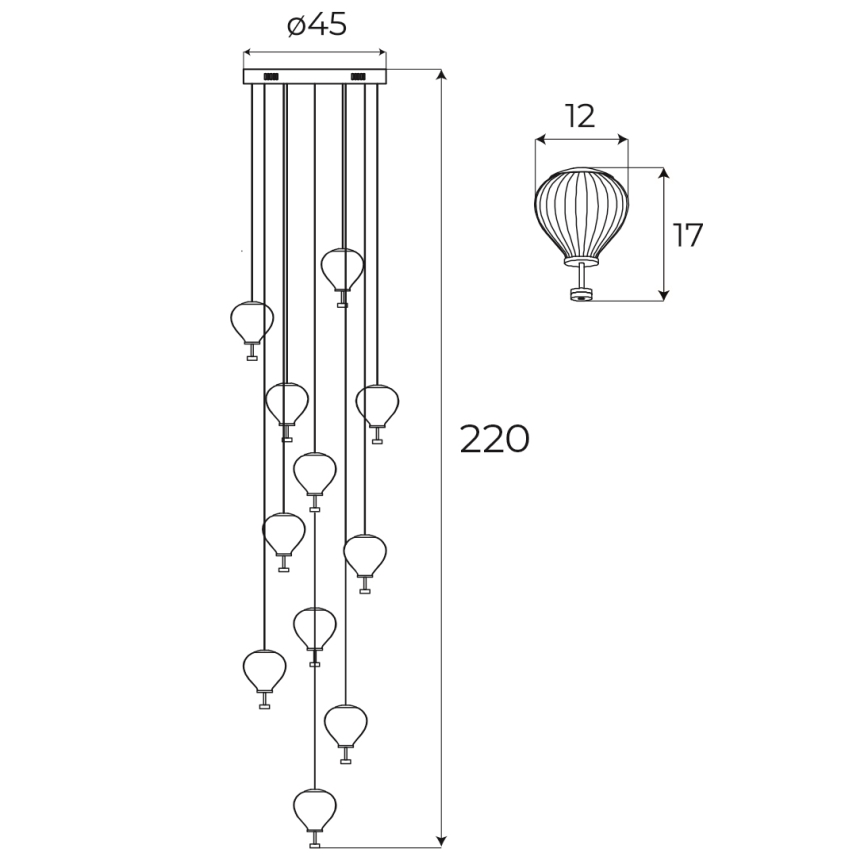MAXLIGHT P0526D - LED Zatemnitveni lestenec na vrvici PALLONCINI 11xLED/6W/230V pr. 45 cm prozorna/bež/dimna