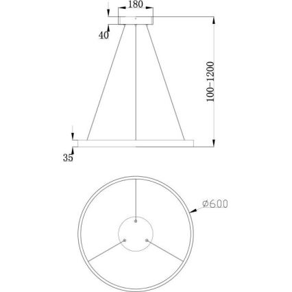 Maytoni MOD058PL-L32B3K - LED Lestenec na vrvici RIM LED/37W/230V 3000K pr. 60 cm črna