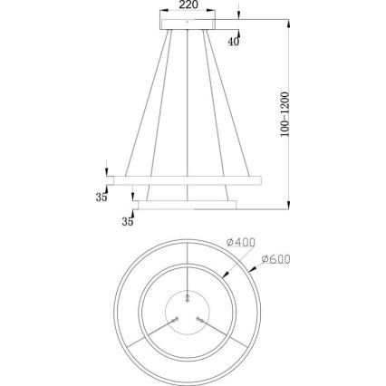 Maytoni MOD058PL-L55B3K - LED Lestenec na vrvici RIM LED/61W/230V 3000K pr. 60 cm črna