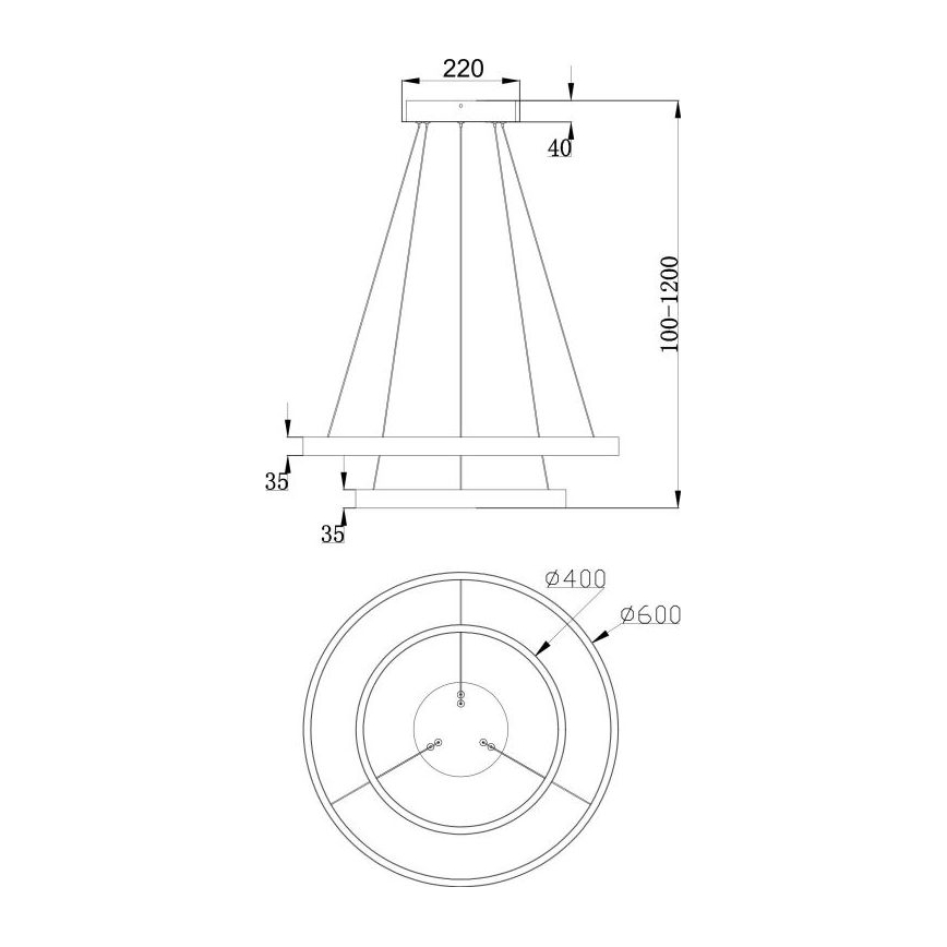 Maytoni MOD058PL-L55B3K - LED Lestenec na vrvici RIM LED/61W/230V 3000K pr. 60 cm črna
