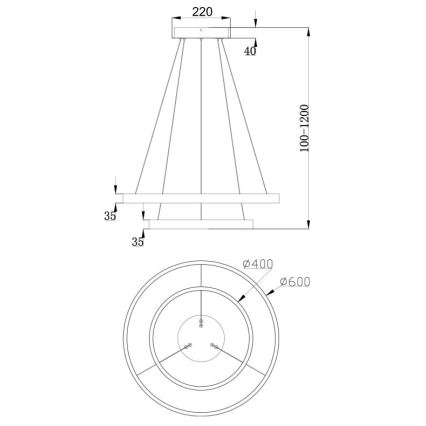 Maytoni MOD058PL-L55BS3K - LED Lestenec na vrvici RIM LED/61W/230V 3000K pr. 60 cm zlata