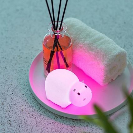 MegaLight - LED RGB Polnilna otroška na svetilka za kopalno kad na dotik SWIMMY HIPPO LED/5V