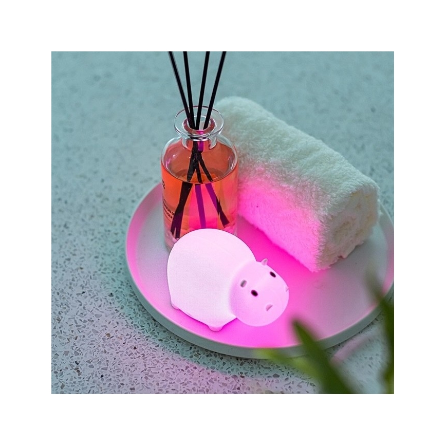 MegaLight - LED RGB Polnilna otroška na svetilka za kopalno kad na dotik SWIMMY HIPPO LED/5V