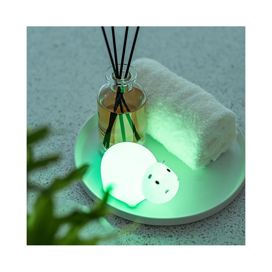 MegaLight - LED RGB Polnilna otroška na svetilka za kopalno kad na dotik SWIMMY HIPPO LED/5V