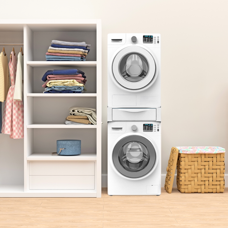 Meliconi 656112 - podstavek za pralni in sušilni stroj z izvlečnim predalom, prostornina 28 l, bela