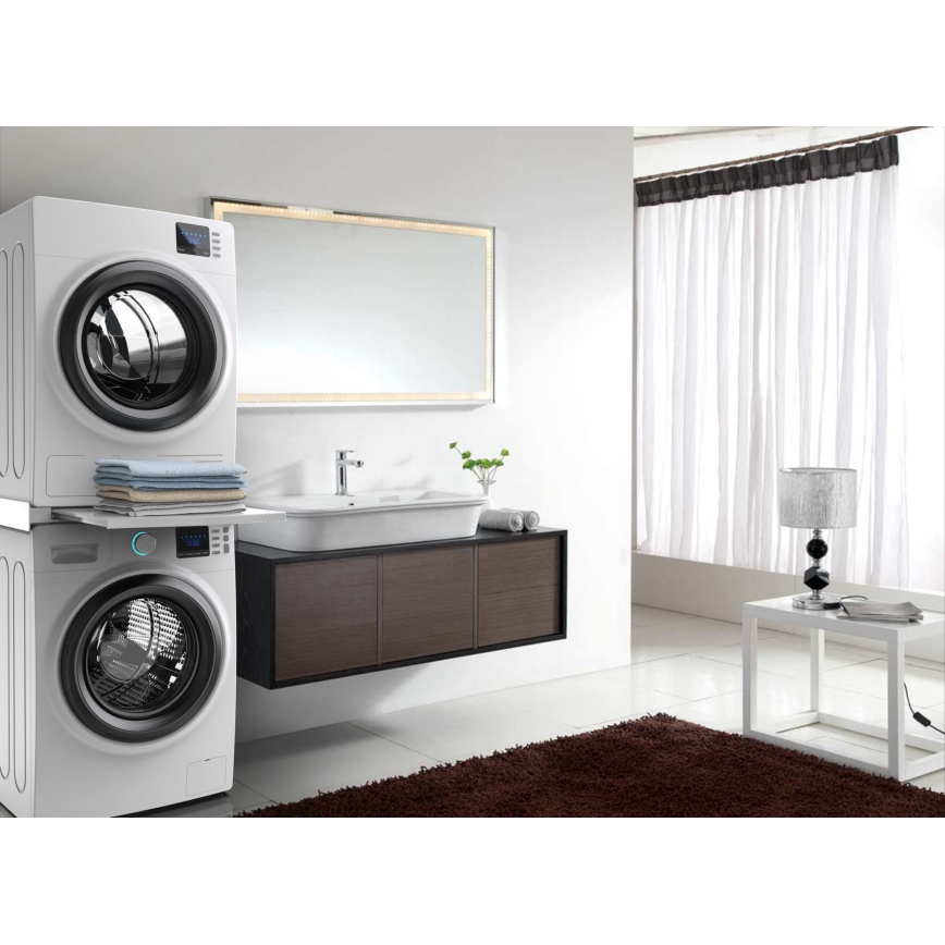 Meliconi 656113 - Podstavek za pralni in sušilni stroj z izvlečnim predalom, 70 cm, bel