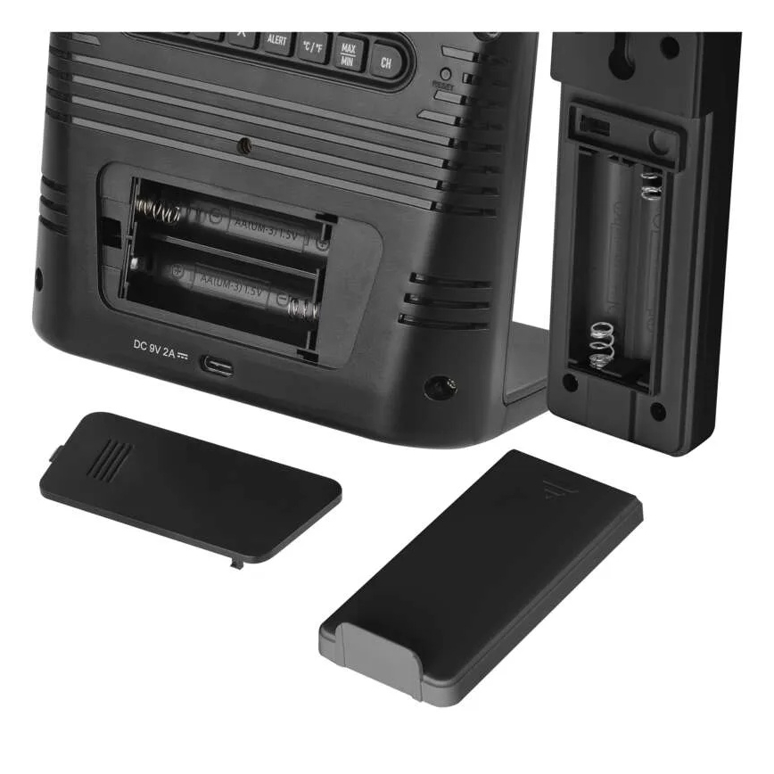 Meteorološka postaja z brezžičnim polnjenjem 5V 2xAA + 2xAAA črna