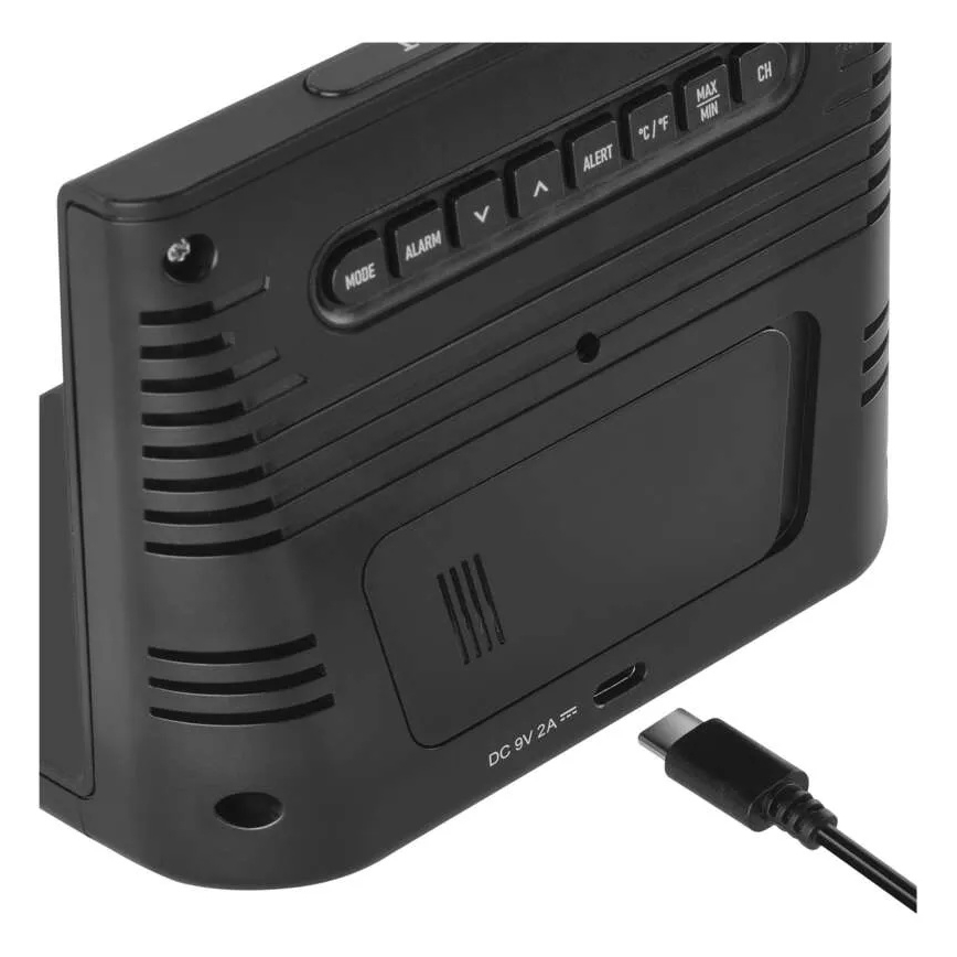 Meteorološka postaja z brezžičnim polnjenjem 5V 2xAA + 2xAAA črna