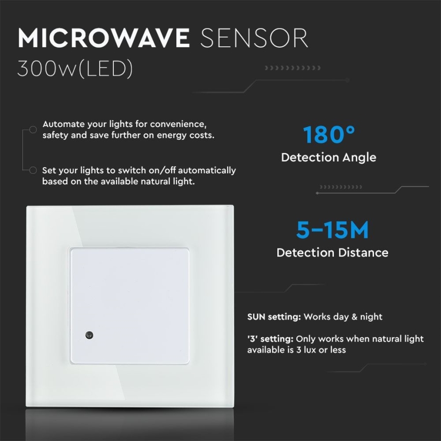Mikrovalovni senzor gibanja 180° 300W/230V bela