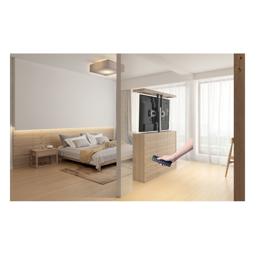 MK FLORIA MKF-19DM648 - Stojni nosilec za TV 37-65 črna SCHUKO + daljinski upravljalnik