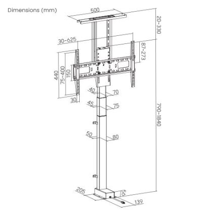 MK FLORIA MKF-19DM648 - Stojni nosilec za TV 37-65 črna SCHUKO + daljinski upravljalnik