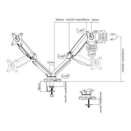 MK FLORIA MKF-21DP113S2 - Nastavljiv nosilec za dva monitorja do 32 črna