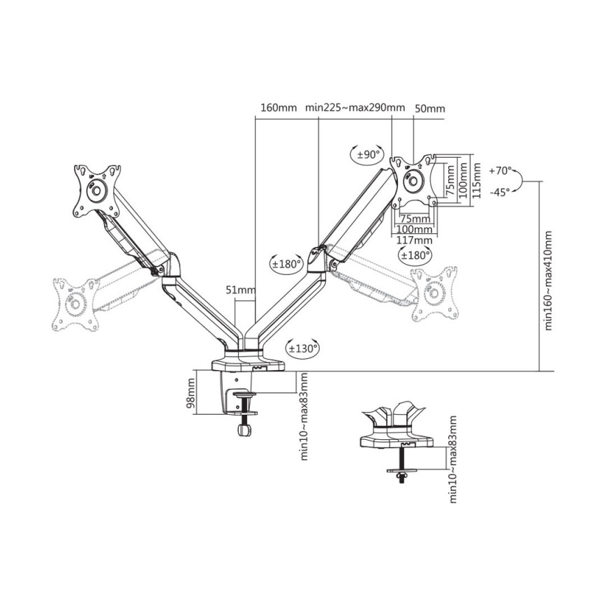 MK FLORIA MKF-21DP113S2 - Nastavljiv nosilec za dva monitorja do 32 črna