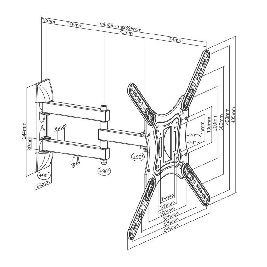 MK FLORIA MKF-23DP444 - Stenski nosilec za TV z sklep 65" črna