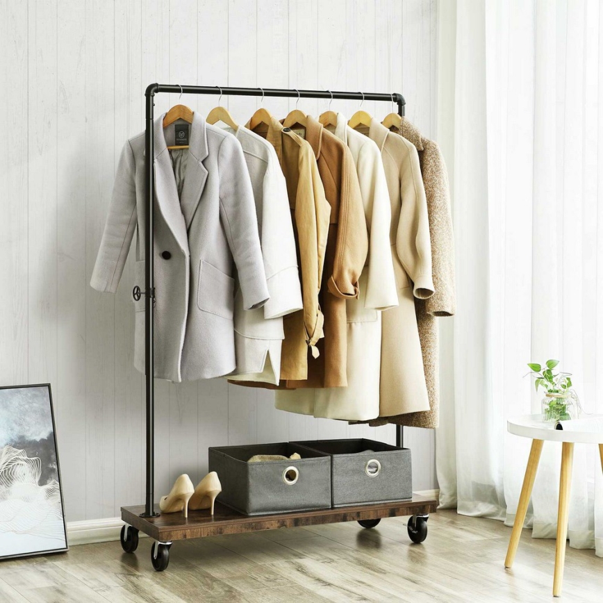 Mobilni stoječi obešalnik LINEA, rjav/črn