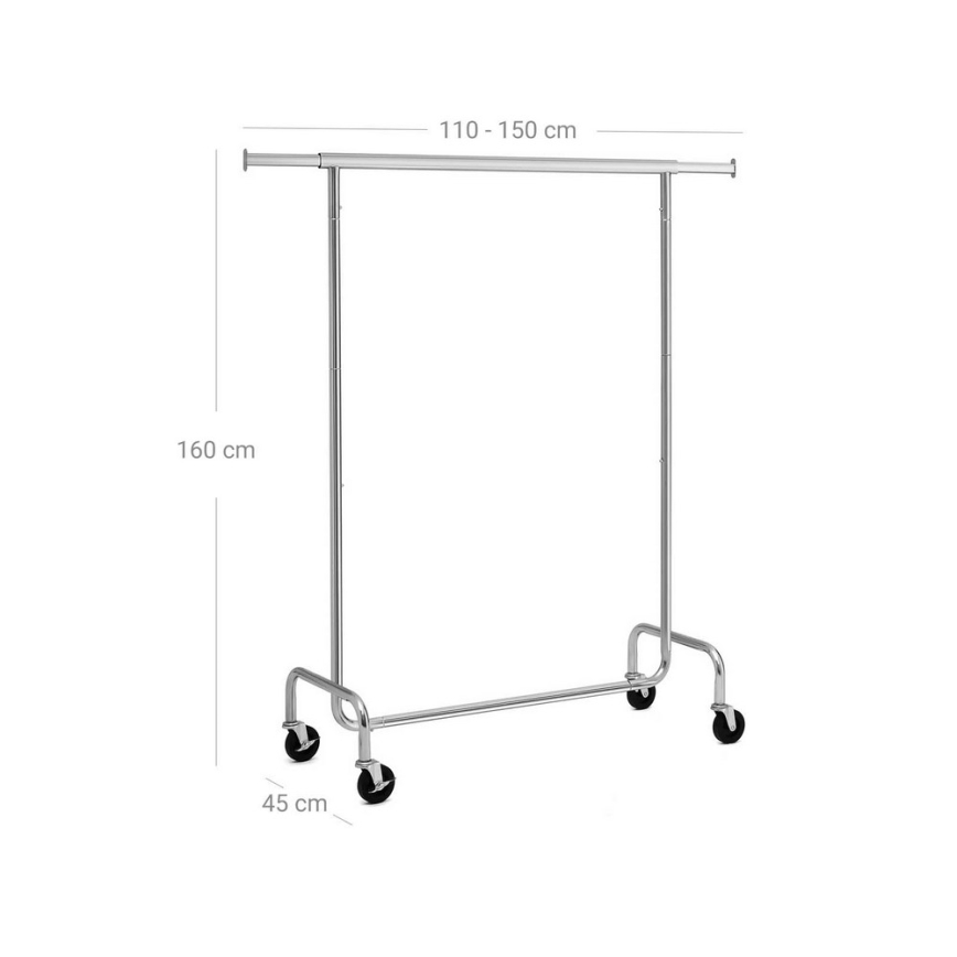 Mobilno stojalo za oblačila JEAN 110/150x160x45 cm srebrno
