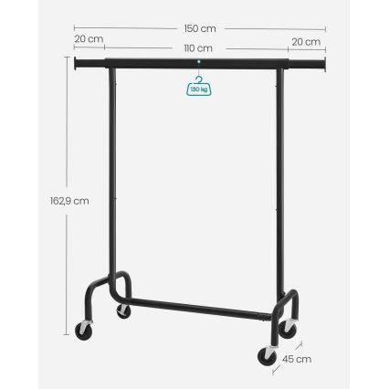 Mobilno stojalo za oblačila LINEA, črno