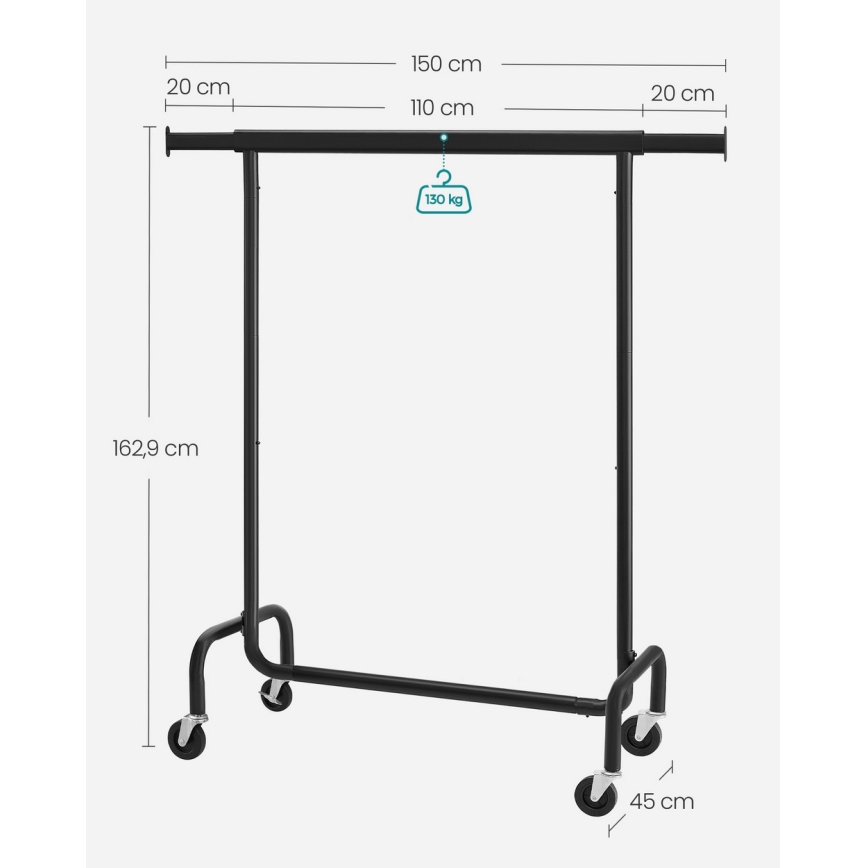 Mobilno stojalo za oblačila LINEA, črno