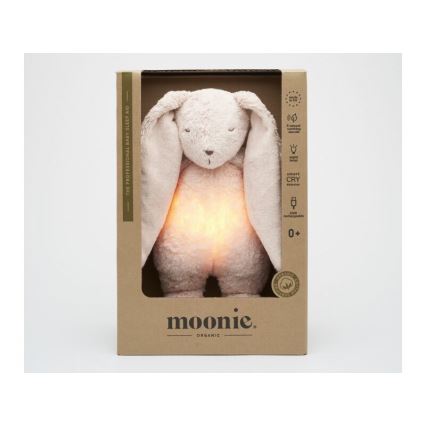 Moonie - Plišasta igrača z melodijo in svetilko 2.0 zajček organic vrtnica