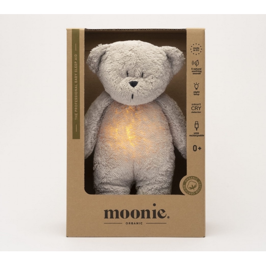 Moonie - Plišasta igrača z melodijo in svetilko medvedek 2.0 organic siva