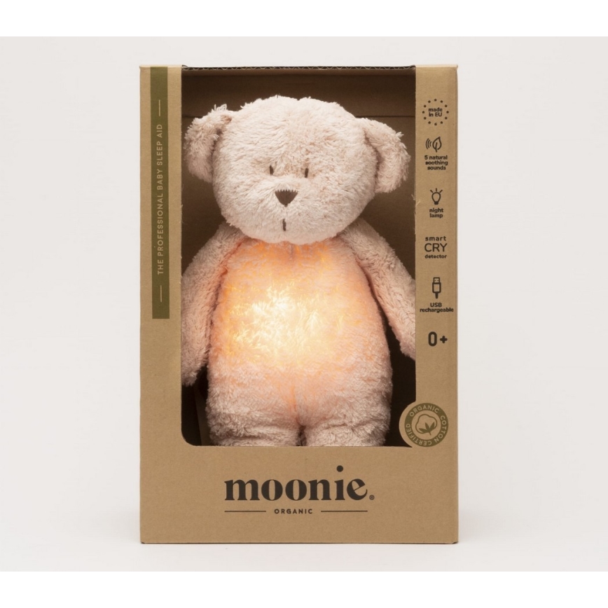 Moonie - Plišasta igrača z melodijo in svetilko medvedek 2.0 organic vrtnica