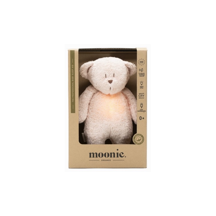 Moonie - Plišasta igrača z melodijo in svetilko medvedek organic vrtnica natur