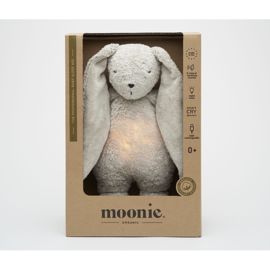 Moonie - Plišasta igrača z melodijo in svetilko zajček 2.0 organic siva