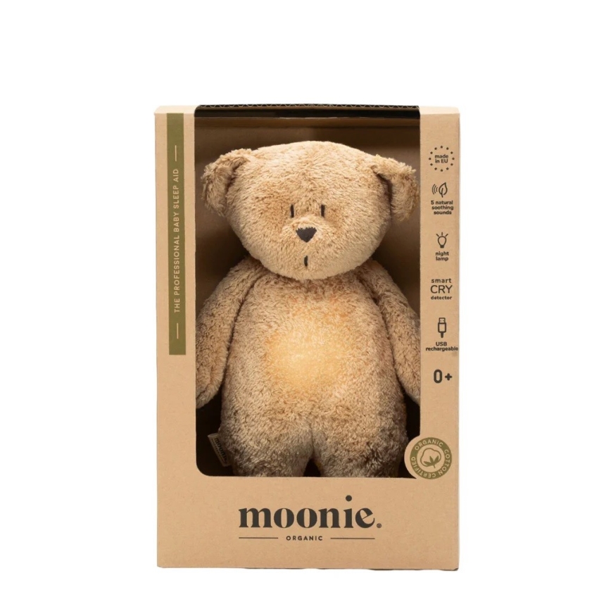 Moonie - Snuggle buddy z melodijo in lahkim medvedkom organski cappuccino natur