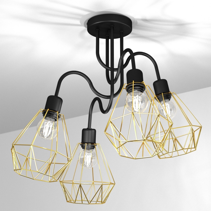 Nadgradni lestenec BERGEN 4xE27/60W/230V črna/zlata