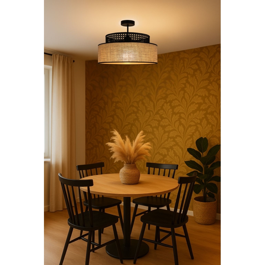 Nadgradni lestenec BOHO 1xE27/60W/230V črna/ratan