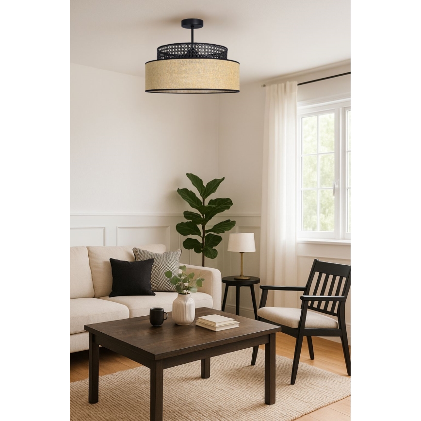 Nadgradni lestenec BOHO 1xE27/60W/230V črna/ratan