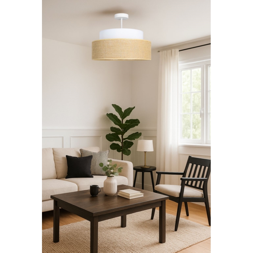 Nadgradni lestenec BOHO 1xE27/60W/230V pr. 40 cm bela/bež
