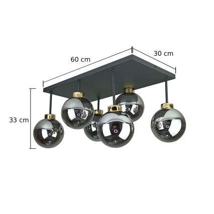 Nadgradni lestenec DEA 6xE14/60W/230V črna/zlata/dimna črna