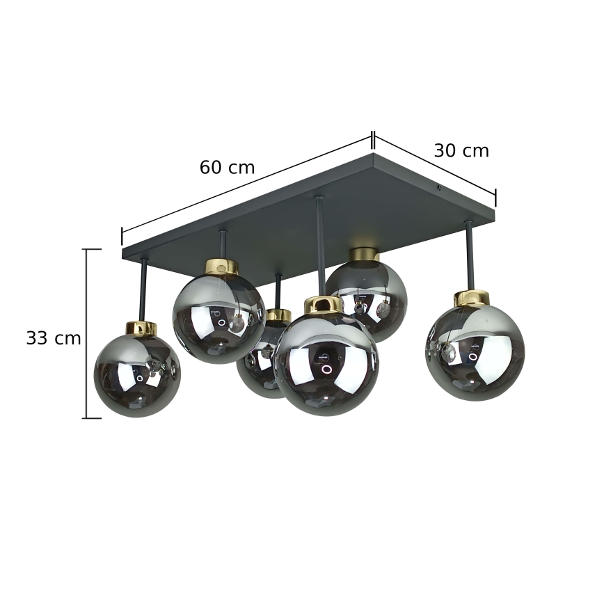 Nadgradni lestenec DEA 6xE14/60W/230V črna/zlata/dimna črna