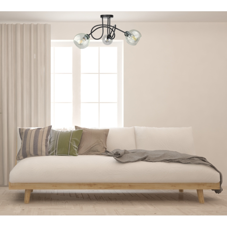 Nadgradni lestenec EVIE 3xE27/60W/230V črna/prozorna
