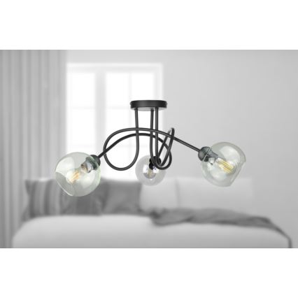 Nadgradni lestenec EVIE 3xE27/60W/230V črna/prozorna