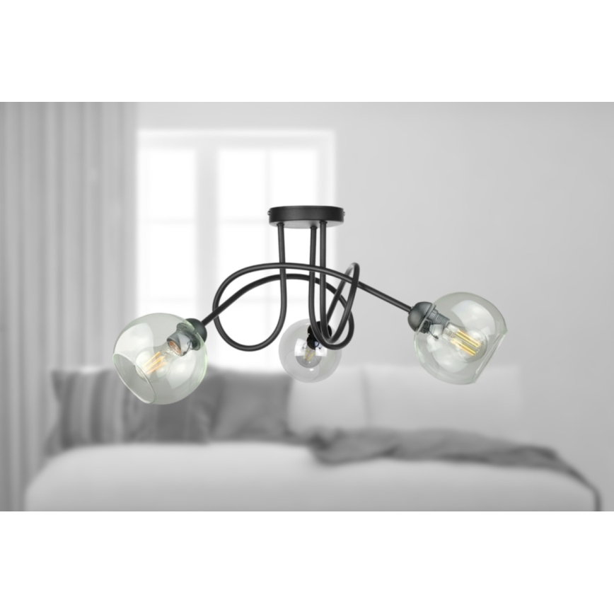 Nadgradni lestenec EVIE 3xE27/60W/230V črna/prozorna