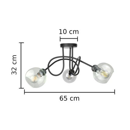 Nadgradni lestenec EVIE 3xE27/60W/230V črna/prozorna
