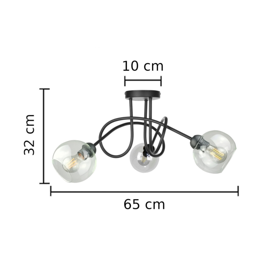 Nadgradni lestenec EVIE 3xE27/60W/230V črna/prozorna