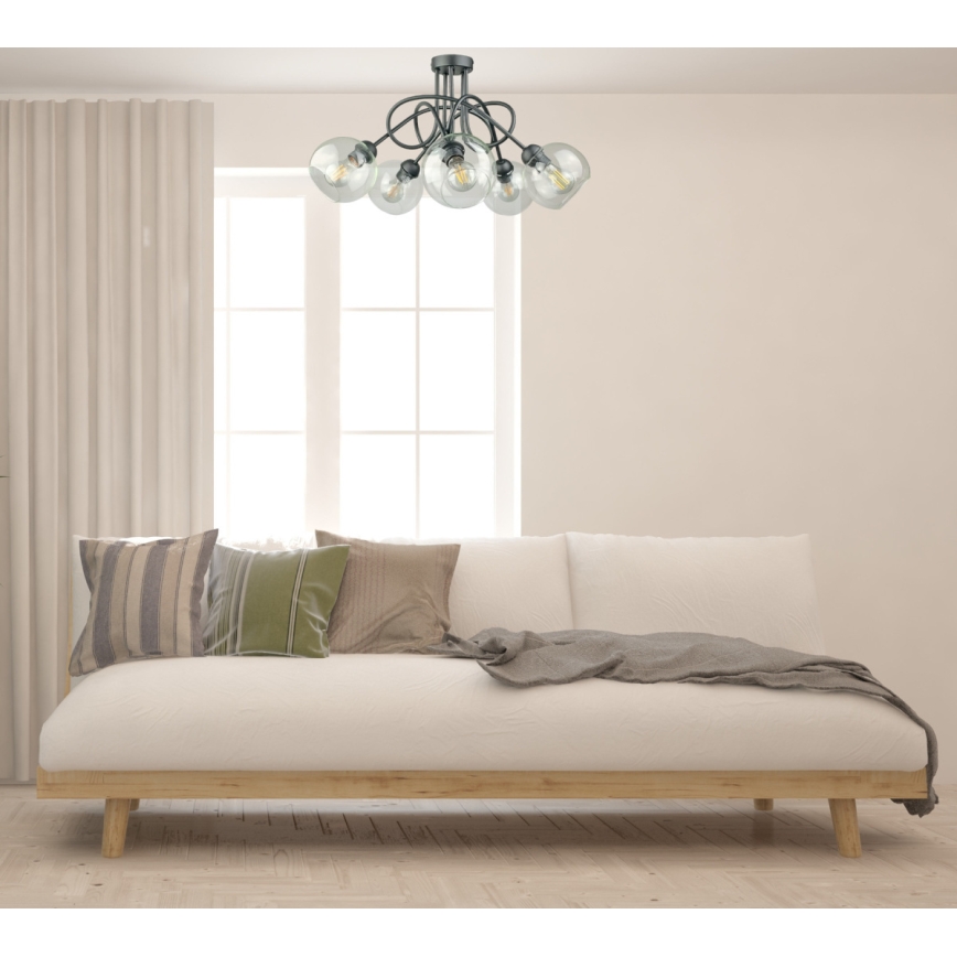 Nadgradni lestenec EVIE 5xE27/60W/230V antracit/prozorna