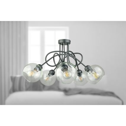 Nadgradni lestenec EVIE 5xE27/60W/230V antracit/prozorna
