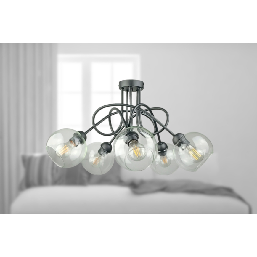 Nadgradni lestenec EVIE 5xE27/60W/230V antracit/prozorna