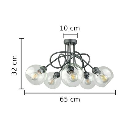 Nadgradni lestenec EVIE 5xE27/60W/230V antracit/prozorna