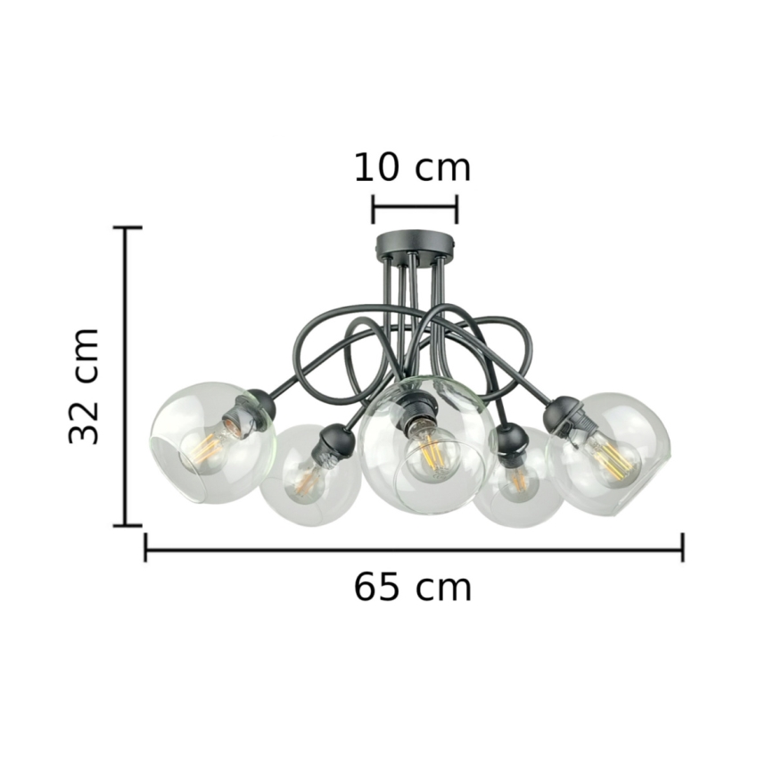 Nadgradni lestenec EVIE 5xE27/60W/230V antracit/prozorna