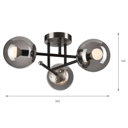 Nadgradni lestenec MALENA 3xE14/5W/230V črna/dimna