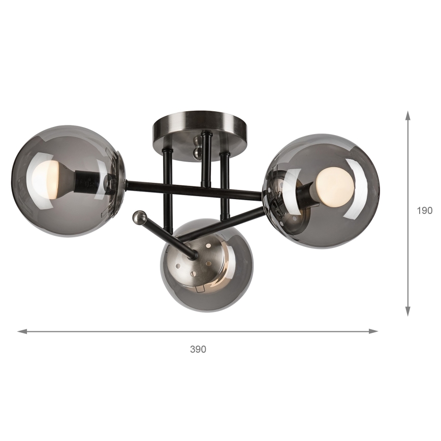 Nadgradni lestenec MALENA 3xE14/5W/230V črna/dimna