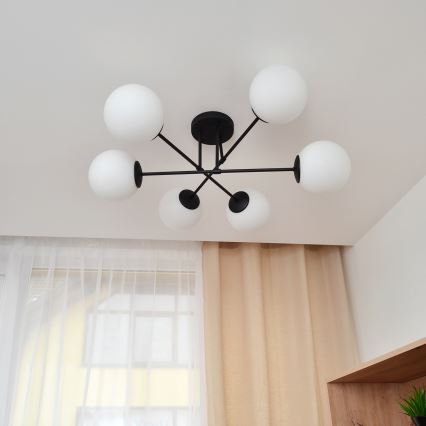 Nadgradni lestenec MOON 6xE27/15W/230V črna
