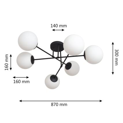 Nadgradni lestenec MOON 6xE27/15W/230V črna