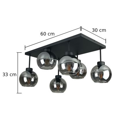 Nadgradni lestenec NESSA 6xE27/60W/230V črna/dimna črna