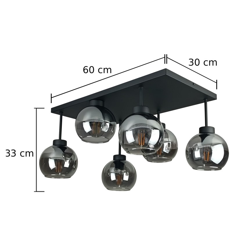 Nadgradni lestenec NESSA 6xE27/60W/230V črna/dimna črna